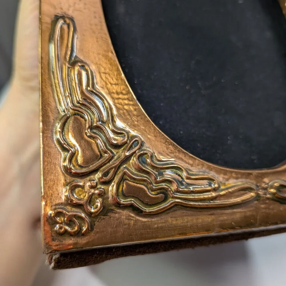 Vintage Art Nouveau Hammered Copper Picture Frame Repoussé Mission Style